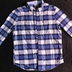 Men’s long sleeve, blue plaid shirt